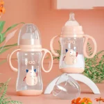 Large caliber baby bottle, 300ml/10.5oz, durable PPSU, straw and balancer - wide mouth design, suitable for easy learning