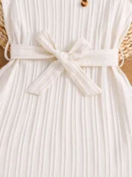 Spring and summer girls fashion vacation casual solid color round neck flying sleeve dress summer clothing + small satchel - Image 5