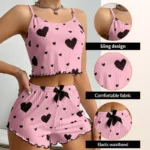 Women’s Pajamas Set Sleepwear 2 PCS Short Tank Tops And Shorts S M L White Ventilate Soft Casual Love Printing