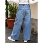 2026Children's Artificial Sequined Printed Artificial Jeans Children's Fashionable Wide-Leg Pants - Image 2