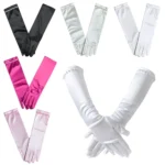 1 Pair Little Girls Long Princess Costume Glove White Dress Up Beading Glove for Kids Party Wedding Birthday