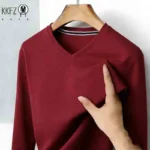 Men's Camel V-neck Long Sleeve Tee Slim Fit Soft Knit Pullover Spring & Autumn Shirt - Image 5