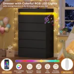 Tall 5 Drawer Dresser with LED Light, Modern Chest of Drawers for Bedroom,Closet Dressers with Drawers, Customized - Image 2