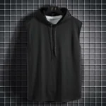 Mens Sleeveless Hooded Tank Tops Summer Gym Bodybuilding Fitness Sport Workout Singlet Solid Color Sports Vest