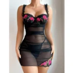 Transparent Sexy Lingerie Woman Underwire Bra And Panty Set Embroidery Floral Dress Elegant Nightdress Intimate Nightgown