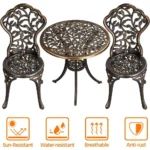 3-Piece Outdoor Bistro Set w/Leaf Design, Rust-Resistant Cast Aluminum Table and Chairs for Balcony Backyard Garden - Image 6