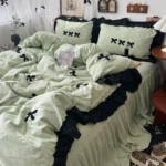 Korean Princess Style Kawaii Girl Black Bow Bedding Set Skin-friendly Soft Duvet Cover Set Bed Sheet Or Bed Skirt Pillowcases - Image 11