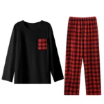 Two piece sets men’s pajamas autumn and winter long sleeved pants checkered sleepwear set