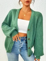 Ladies Elegant Knitted Cardigan Spring Autumn Solid Color Sweater Classy Open Front Warm Top for Women