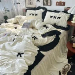 Korean Princess Style Kawaii Girl Black Bow Bedding Set Skin-friendly Soft Duvet Cover Set Bed Sheet Or Bed Skirt Pillowcases - Image 8
