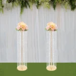 2 Pcs Wedding Centerpieces Flower Vases 35.4″ Tall Chandelier Crystal Vase Gold Metal Flowers Stand for Party Tables Decorations