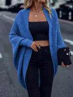 Ladies Elegant Open Cardigan Knitted Sweater Spring Autumn Outerwear Loose Long Sleeve Top for Holiday Versatile Casual Wear