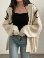 AOSSVIAO 2026 Korean Women’s Sweater Loose Sweaters Warm Solid Pullover Knitwear Basic Female Tops Autumn Winter Cardigan