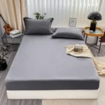 1Pc Fitted Bed Sheet With Elastic Band Solid Color Anti-slip Adjustable Mattress Cover for Single Double King Queen Bed