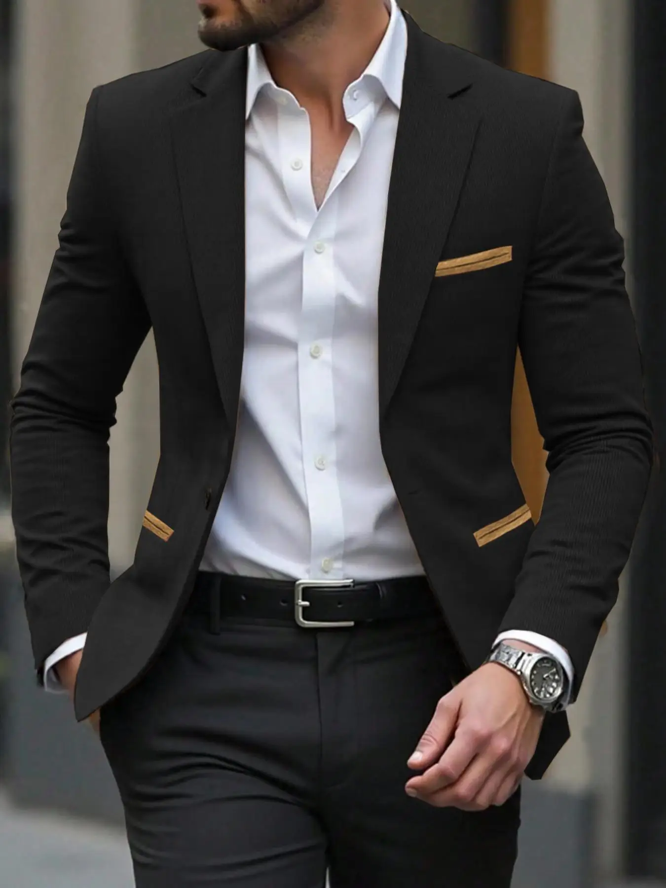 S38a05dedccef47f8b683b775531e19c8u.webp Men's Corduroy Blazer Jacket Medium Thick Business Suit Spring & Fall Season Fitted Design Woven Fabric Style - Image 1