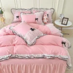 Pink Duvet Cover Queen Size, Ruffle Beddding Set with Bowtie, 3 Pieces Comforter Cover Set with Zipper Closure, Girl Bedding wit - Image 2