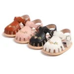 Newborn Baby Girl Sandals Summer Embroidered Leisure Comfortable Lightweight Floral Soft Sole Wrap Toe Sandals For 0-18M - Image 2