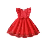 Dress For Girls Yellow O-Neck Fly-Sleeve Tulle Bowknot 8-12 Years Summer Elegant Sweet Style Princess Dress kids Clothing