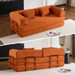 79″ Folding Convertible Sofa Bed, Oversized Corduroy Futon Floor Couch, Boneless Loveseat for Small Spaces, Living Room, Bedroom