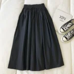 Women's White Long Skirt High Waist A-Line Knee-Length Fashion Pockets Pleated Casual Elegant Skirts for Autumn - Image 6