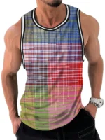 Retro Striped Graphic Tank Tops For Men Fashion Casual Summer Sleeveless 3D Printed Vest Loose Crew Neck Quick Dry Sports Tees - Image 9