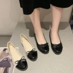 Ballerina Mother’s Shoes Women’s Flat Shoes Comfort Non-slip Ladies Loafers Leather Flats Elegant Bowknot Women’s Single Shoes