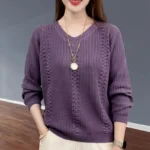 V-neck Knitted Sweater Autumn Popular Women's Clothing Foreign Style Inside with Solid Color Bottoming Shirt Top Jumpe Homme - Image 2