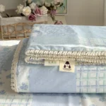 2026 Spring Summer Floral Print Double Gauze Bed Sheet with Fringe Lace Trim