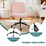JHK Cross Legged Office Chair with Swivel Wheels Rocking Gaming Chair Armless Wide Desk Adjustable Swivel Fabric Task Vanity - Image 2