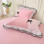 Pink Duvet Cover Queen Size, Ruffle Beddding Set with Bowtie, 3 Pieces Comforter Cover Set with Zipper Closure, Girl Bedding wit - Image 5