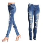 Women Jeans Blue Slim Ripped Jeans for Women Skinny Distressed Washed Stretch Denim M - Image 2