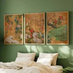 Japanese Set of 3 Gold Floral Posters Floral Japanese Art Prints Katsushika Hokusai Wall Art Ogata Korin Japanese Decor Gift