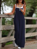 A Must-Have for Vacations: Summer Black Casual Style Loose Wide-Leg One-Piece Design Women's Jumpsuit Overalls - Image 3