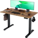Electric Adjustable Standing Desk, 24×48 Inches Sit Stand Home Office Desk with Splice Board, Black Frame/Rustic Brown Top