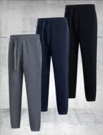 3 pieces of men’s solid color casual sports pants – breathable lightweight suitable for daily wear