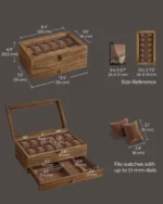 SONGMICS 12-Slot Watch Box, 2-Tier Watch Display Case with Large Glass Lid, Removable Watch Pillows, Velvet Lining, Jewelry Box - Image 5