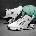 Men's High-Top Basketball Shoes Feature a Breathable Mesh Design for Maximum Comfort Outdoor Shock-Absorbing Running Shoes, High-Rebound Cushioning Technology, Make Running Smoother and More Comfortable, Enhance Support, Stylish White Design, Suitable for Athletic Performance and Everyday Wear. - Image 6