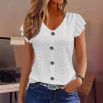 women’s fashion stylish commute casual solid color multi-color ruffle sleeve V-neck T-shirt