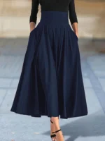 Dresses Solid Color A-line Skirts for Woman Clothing High Elastic Waist Long Skirt Women With Bow Elegant Women's Skirts - Image 3