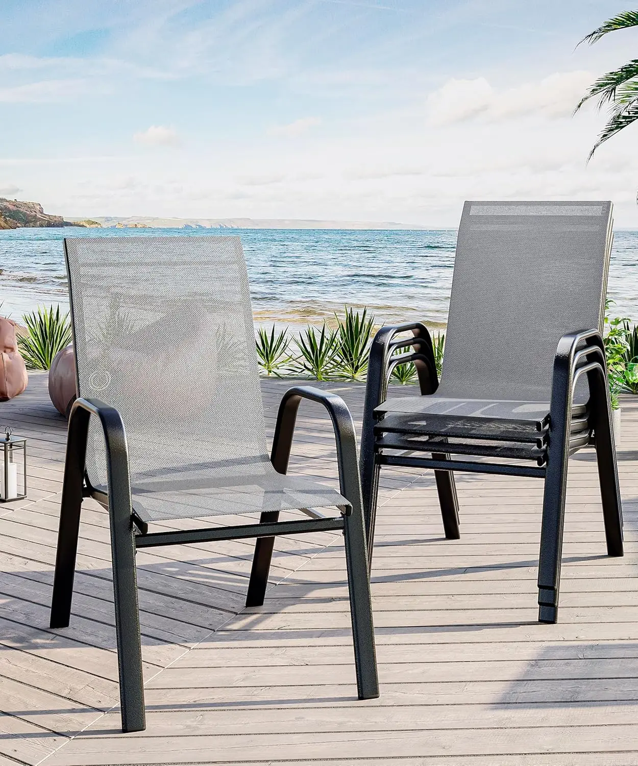 S42525425422d4a10b563f2d7cdc6ad54X.webp 4-Piece Stackable Patio Chairs Set Outdoor Dining Chairs with Textilene Fabric/Metal Frame, for Deck Backyard Garden Poolside