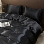 Black Luxury Ice Silk Bedding Set Satin Silky Duvet Cover Set With Pillowcase High-end Home Textiles Solid Color Bed Cover Sets - Image 3