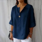 VEITCHE Spring Summer Women’s Shirt Blouses Top V-neck Button Tee Shirts  3/4 Sleeve