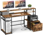Home Office Desks with Drawers, 66'' Computer Desk with Storage, Office Desk with Monitor Stand, Work Desk with, Customized - Image 7