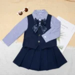Kids Uniform for Boys Girls Vest 4 PCS Long Sleeve Autumn Back to School Clothing Set Teenage Preppy Style Daily Fashion Dress