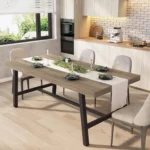 70.87″ Industrial Dining Table For 6-8, Wooden Kitchen Table With Metal Frame, Rectangular Counter For Dining Room & Kitchen