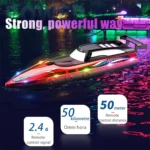 2.4GHz full-scale remote control boat with LED lights, with a battery life of 30 minutes – suitable for swimming pools and lakes