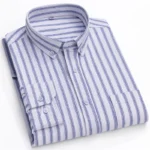 New 100% Cotton Oxford Men’s Shirts Long Sleeves Plaid Soft Regular Fit Formal Dress Shirt Pocket Social Blouse Male Clothes