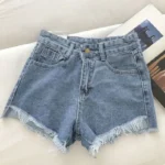 2025 New Summer Women High Wiast Raw Hem Denim Shorts Soild White Black Blue Korean Wide Leg Pants Mon Shorts  Jean Shorts - Image 4