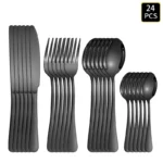 4/6/16/24pcs Black stainless steel cutlery 1010 round handle knife, fork and spoon cutlery set suitable for home and hotel