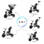 5-in-1 Baby Stroller Tricycle, Adjustable Canopy, Sit & Recline, Quick Assembly. - Image 3